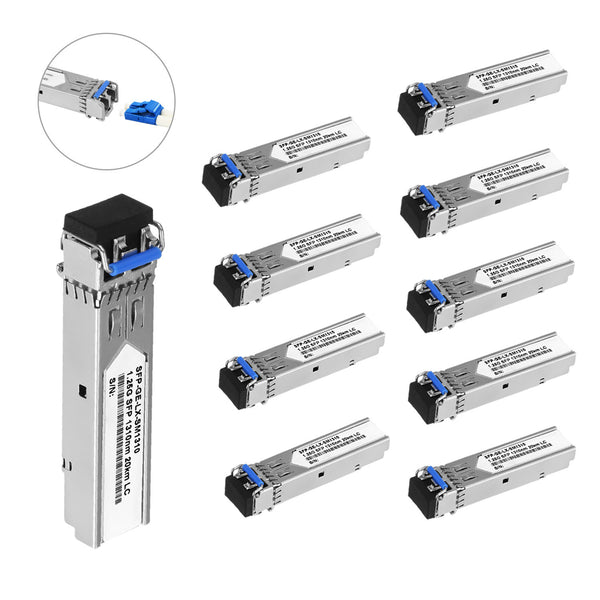 10Pcs SFP Network Transceiver Module, 1.25 Gigabit Single mode LC Duplex 1000BASE-LX Dual Fiber SFP 20km 1310nm