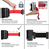 Wall Mouted Retractable Belt Barrier, with 13 feet Red Belt,  Braking System and 180° Roating Supported