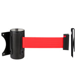 Black Wall Mounted Full Metal Crowd Control Retractable Belt Safety Barriers with 6.5Ft Red Belt, supports Belt Automatic Deceleration and Locking Button